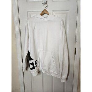 Adidas White Hoodie Men’s Large Pullover Black Logo Athleisure Sporty